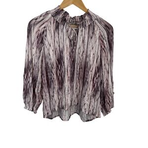 Tart Blouse Womens M Purple Pink Striped Tie Neck Pullover Top Rayon‎ Boho